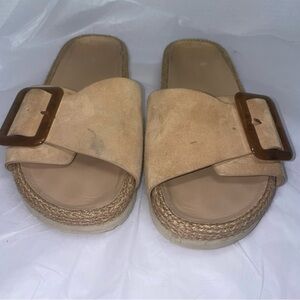 Vince Beige Suede Slide Sandals with Buckle
